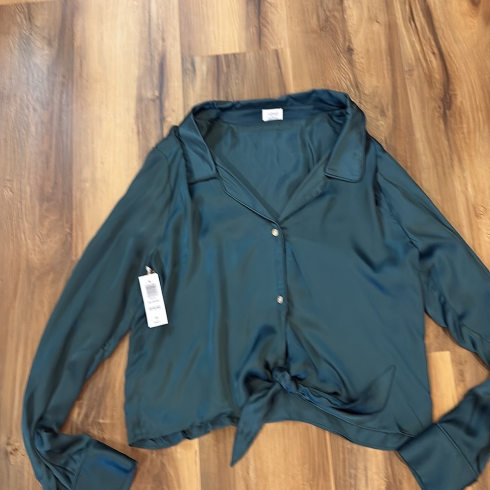 Aritzia NWT Marine aqua size small tie front Elegant Blouse - Picture 4 of 4